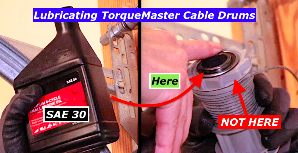 Lubricating the bearing on a Wayne Dalton TorqueMaster Plus cable drum using SAE 30 oil
