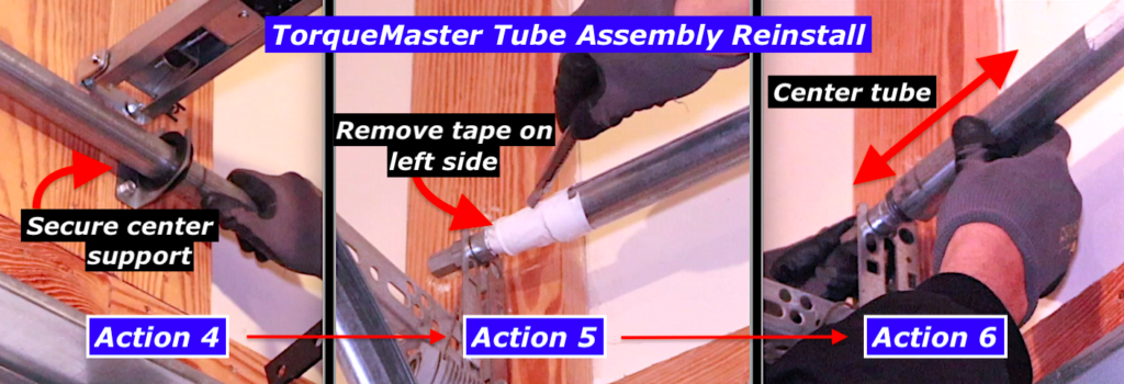 Securing center support and centering Wayne Dalton TorqueMaster Plus spring tube